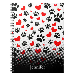 Carnet Empreintes de pattes De Chiens Random Et Coeurs Ro