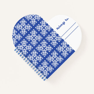 Carnet en forme de coeur à motif bleu