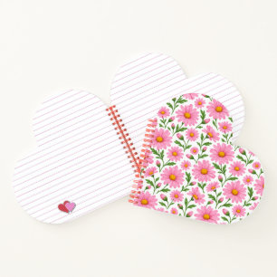 Carnet en forme de cœur à motif floral de margueri
