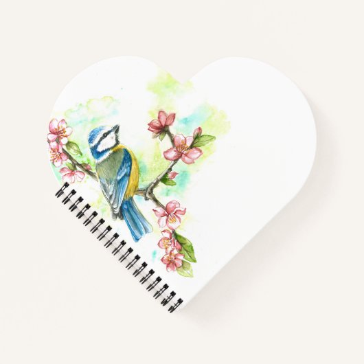 Carnet en forme de coeur avec Aquarelle bleu Tit (Devant)