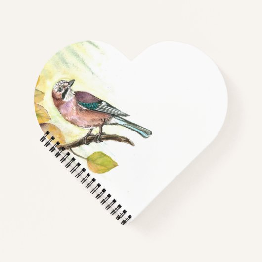 Carnet en forme de coeur avec aquarelle Jay eurasi (Devant)