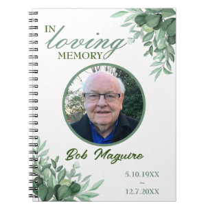 Carnet En Mémoire Amoureuse Feuilles verts Photo Funérail