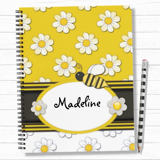 Carnet en spirale abeille marguerite jaune