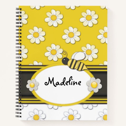 Carnet en spirale abeille marguerite jaune (Devant)