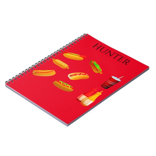 Carnet en spirale Hotdog avec nom personnalisé. (Côté gauche)