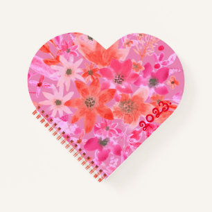 Carnet en spirale rose en forme de coeur