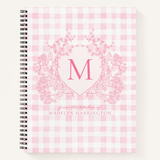 Carnet En vichy rose vif Crête florale Monogramme Recette (Devant)
