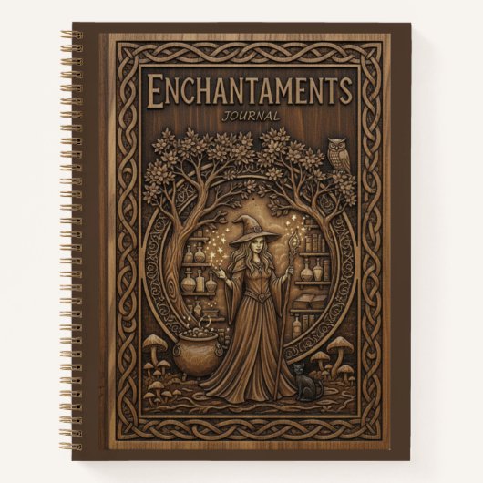 Carnet Enchantments : Witch and Cauldron Wood Carved (Devant)
