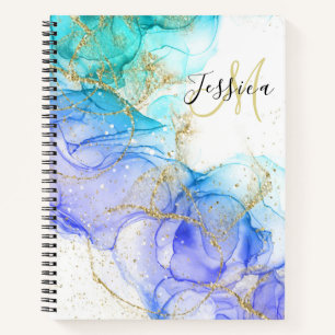 Carnet Encre et nom d'alcool turquoise et or