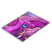 Carnet Encre Liquide Rouge-Violet & Or, Monogramme & Nom (Côté gauche)