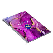 Carnet Encre Liquide Rouge-Violet & Or, Monogramme & Nom (Côté Droit)