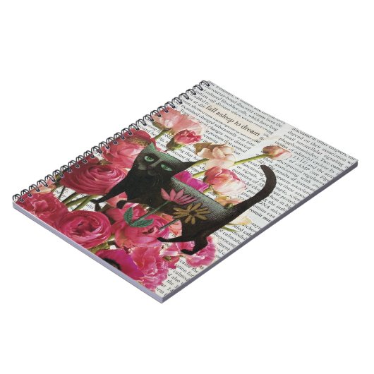 Carnet Endormez-vous pour rêver Chat noir Fleurs roses ch (Côté gauche)