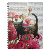 Carnet Endormez-vous pour rêver Chat noir Fleurs roses ch (Devant)