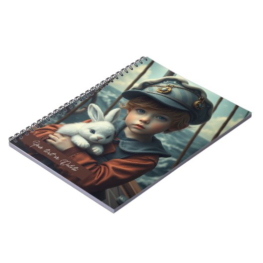 Carnet Enfant thème nautique tenant son jouet lapin coutu (Côté gauche)