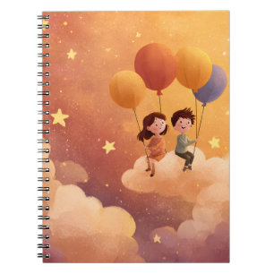 Carnet Enfants flottant sur des ballons à travers les nua