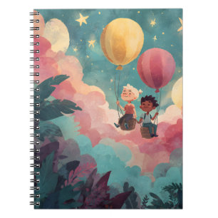 Carnet Enfants joyeux flottant dans des ballons à air cha