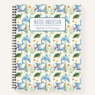 Carnet Enfants Mignons Animaux Marins Aquarelle Nom Perso