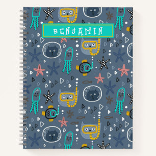 Carnet Enfants Mignons Poissons Chats Étoiles de Mer Médu