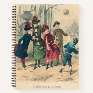 Carnet Enfants victoriens antiques jouant au ballon Hiver