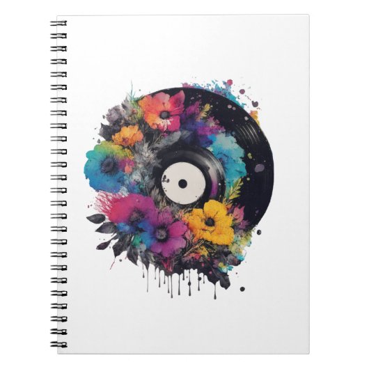 Carnet Enregistrement en vinyle avec fleurs colorées (Devant)