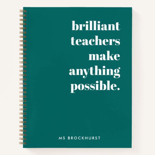 Carnet Enseignant brillant Moderne tendance Vert élégant (Devant)