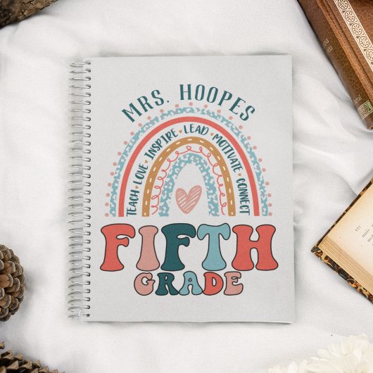Carnet Enseignant de 5e année cadeau personnalisé Rainbow