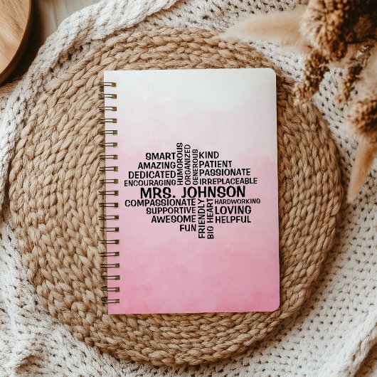 Carnet Enseignant Word Cloud Pink Ombre