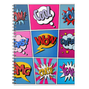Carnet Ensemble de bulles comiques. Expressions Bom, Cool