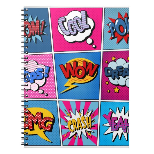 Carnet Ensemble de bulles comiques. Expressions Bom, Cool (Devant)