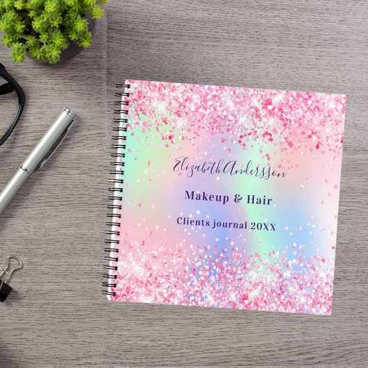 Carnet Entreprise de nom holographique rose blush