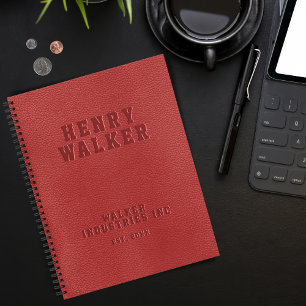 Carnet Entreprise Embossée Personnalisée Rouge Vegan Cuir