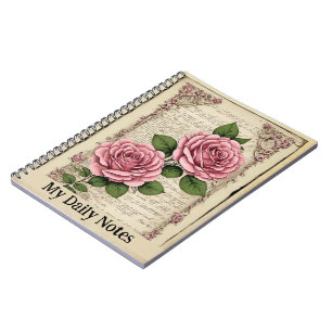 Carnet Ephémère vintage Peinture à deux roses roses