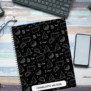Carnet Équations en mathématiques et symboles noirs et bl