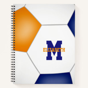 Carnet équipe de football orange bleu couleurs monogramme