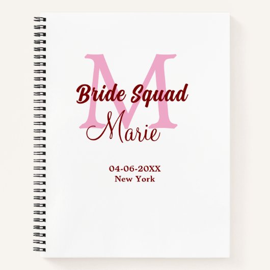 Carnet Équipe de mariée ajouter nom monogramme demoiselle (Devant)