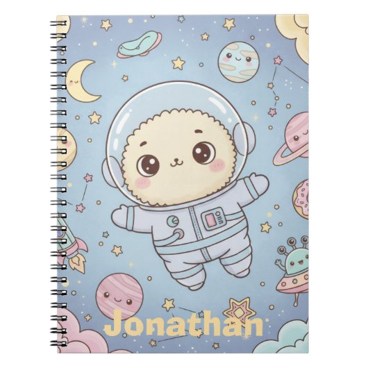 Carnet Espace Mignon Kawaii - Astronaute et Lune Souriant (Devant)