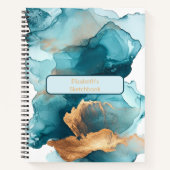 Carnet Esquisse d'encre d'alcool en marbre d'or turquoise (Devant)