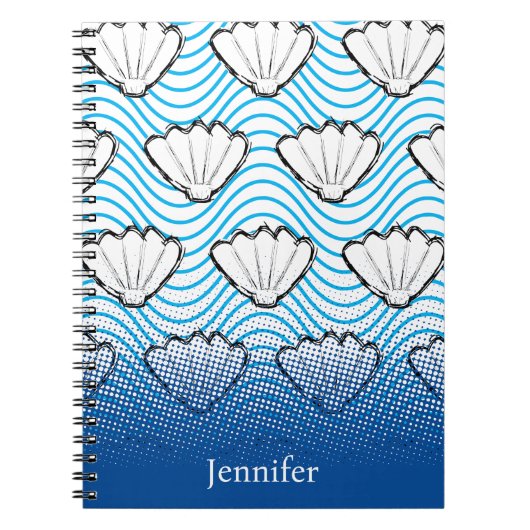 Carnet Esquisses de coquillage Motifs de vague blanc et b (Devant)