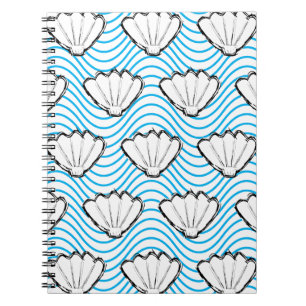 Carnet Esquisses de coquillage Motifs de vague blanc et b