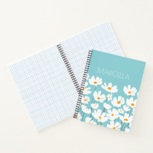 Carnet Été Blanc Fleurs Cosmos Nom personnalisé