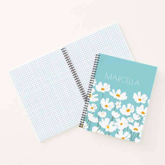 Carnet Été Blanc Fleurs Cosmos Nom personnalisé (Intérieur)