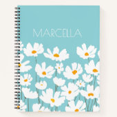 Carnet Été Blanc Fleurs Cosmos Nom personnalisé (Devant)