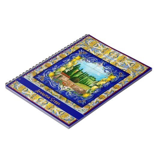 Carnet été italien Majolica bleu tuiles citrus monogramme (Côté gauche)
