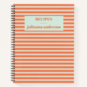 Carnet Eté moderne Orange Striped Personnalisé Recette N