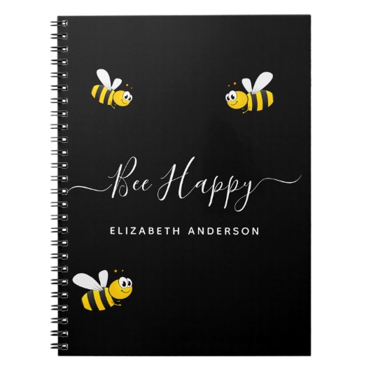 Carnet Été noir nom personnalisé abeilles collège dirigé (Devant)