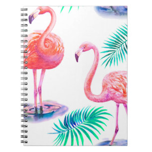 Carnet Été tropical avec flamants roses feuilles de palmi