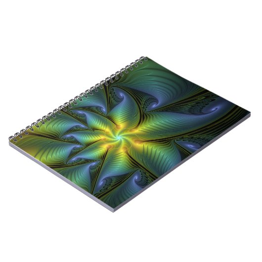 Carnet Etoile Abstraite, Bleu brillant Vert Or Fractal Ar (Côté gauche)