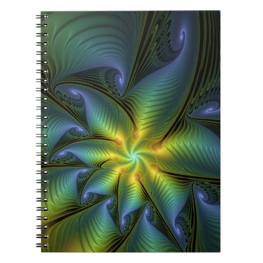 Carnet Etoile Abstraite, Bleu brillant Vert Or Fractal Ar (Devant)