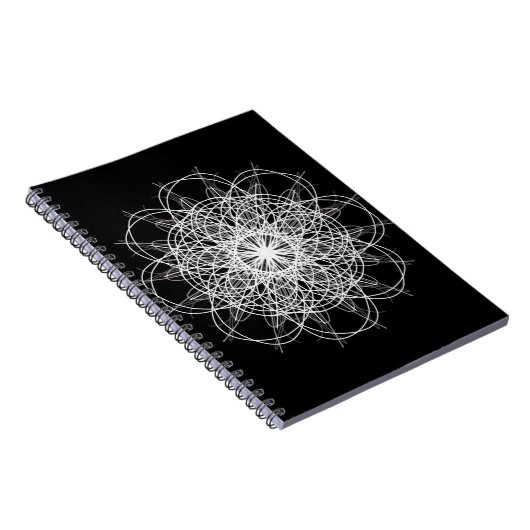 Carnet Étoile de fleurs de kaléidoscope noir et blanc (Côté Droit)