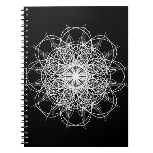 Carnet Étoile de fleurs de kaléidoscope noir et blanc (Devant)
